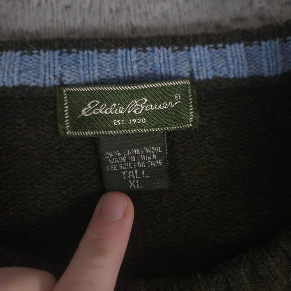 VINTAGE Eddie Bauer Sweater Men XL Tall Green Nordic Lambswool Fair Isle Y2K 90s - Picture 3 of 9